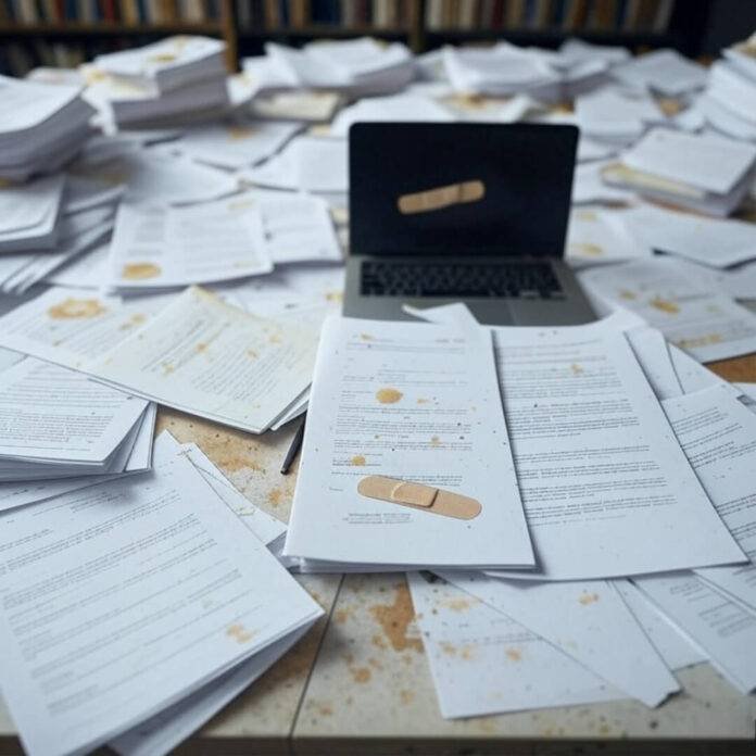 My desk during the personal injury settlement chaos—coffee, bills, and a whole lotta stress.