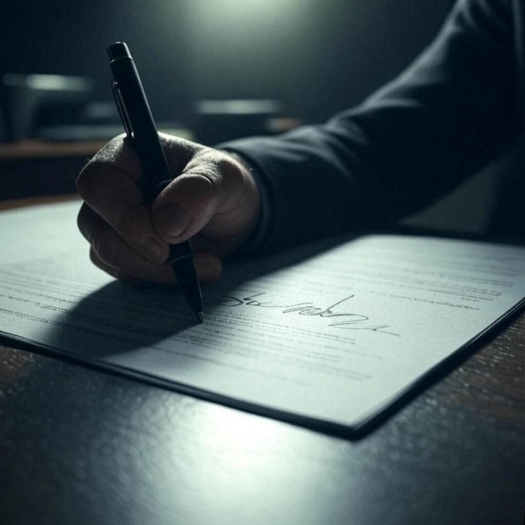 Signing my first contract, heart pounding, pen slipping.