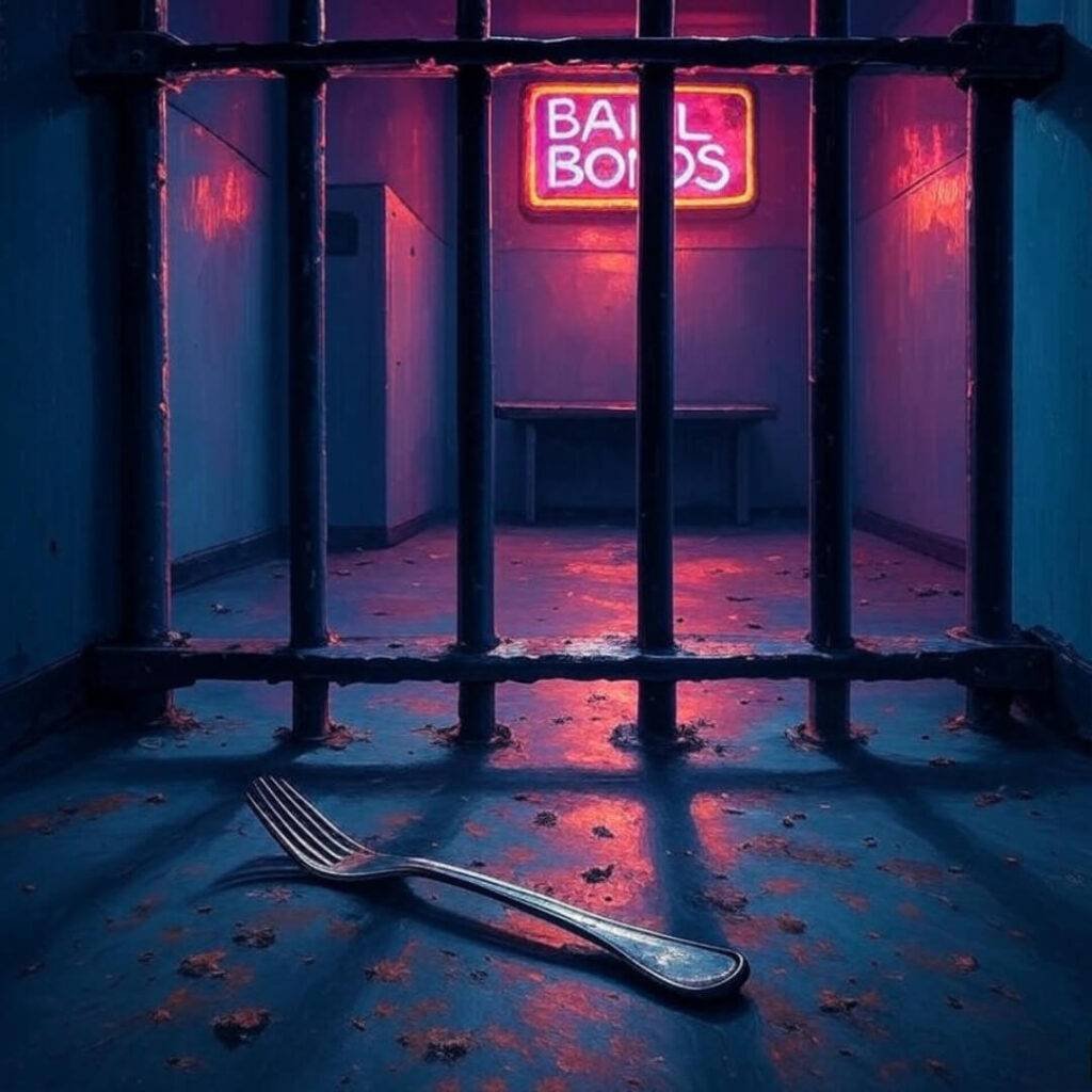 Staring at that bail bonds sign, stuck in jail.