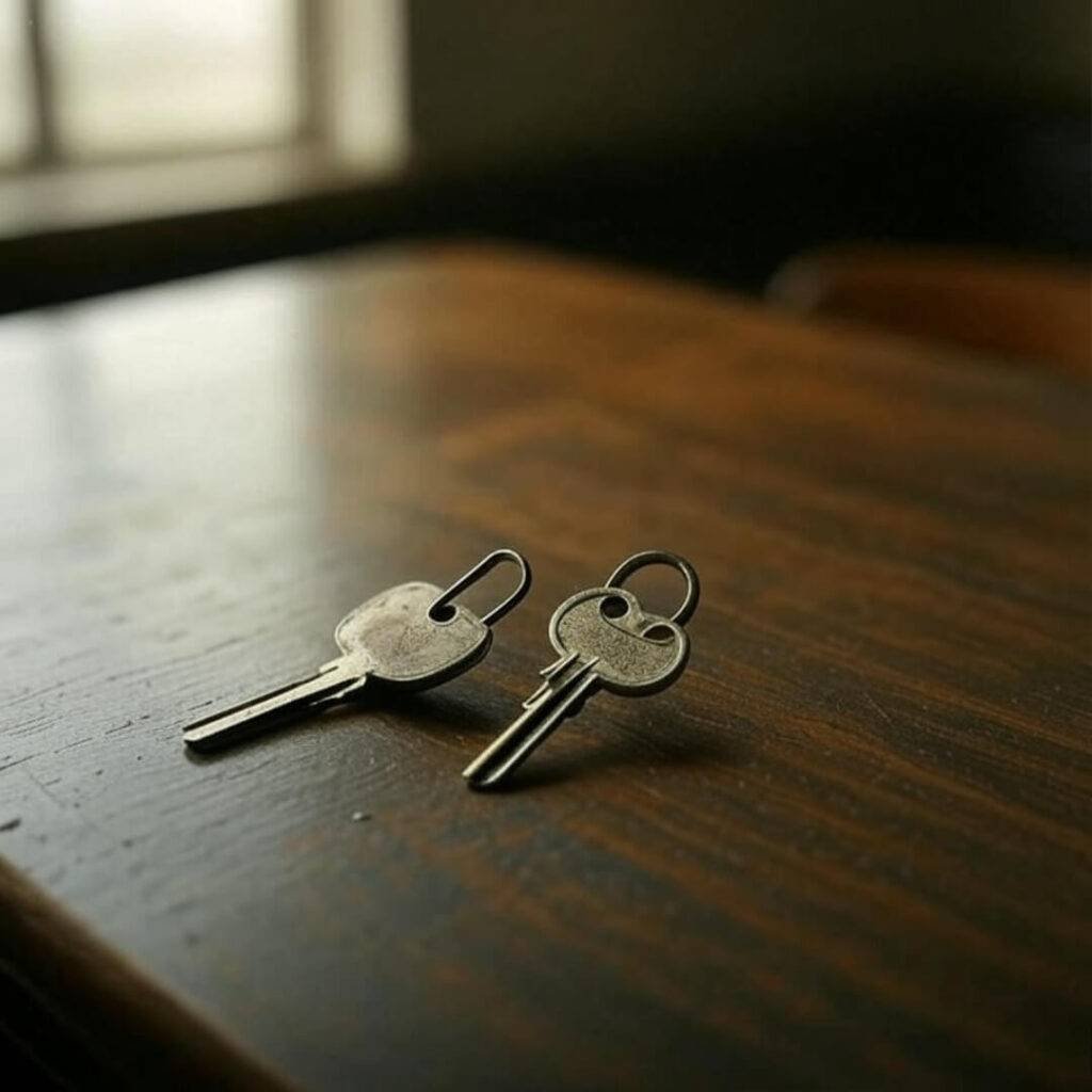 Keys to our old place, deciding if divorce was the lock to pick.