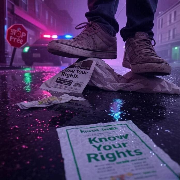 Rainy Philly street, police lights, 