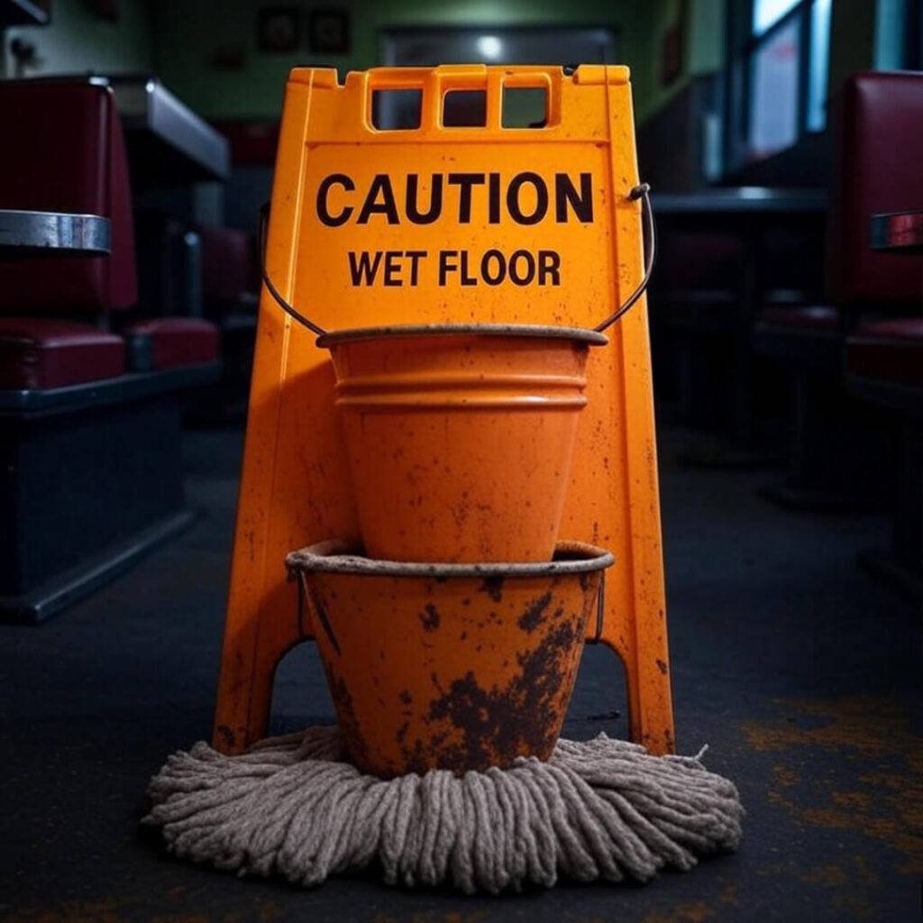 This sign was NOT helping my slip and fall lawsuit vibes.