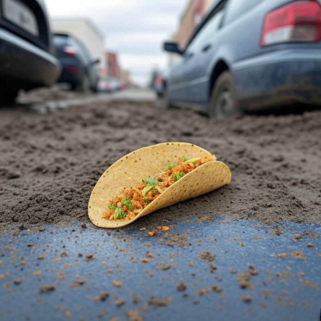 Street crash chaos with shared fault, featuring my sad taco casualty.