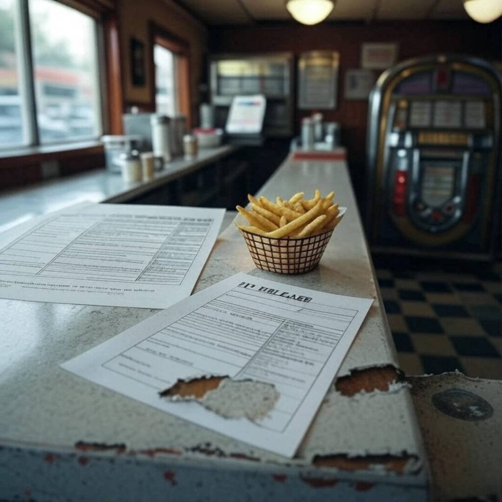 Torn Contract in a Greasy Diner.