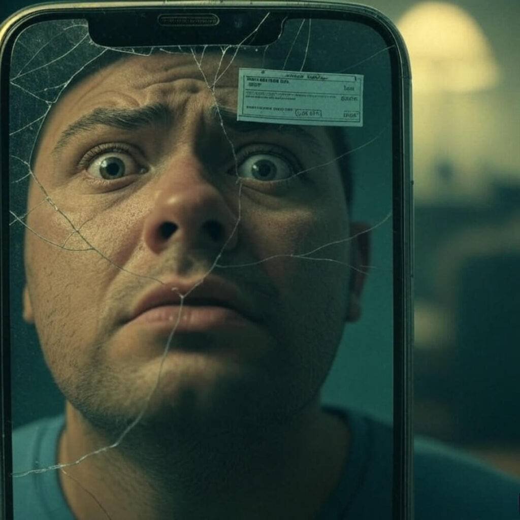 Warped reflection of public charge inadmissibility shock, capturing my bleary-eyed realization.