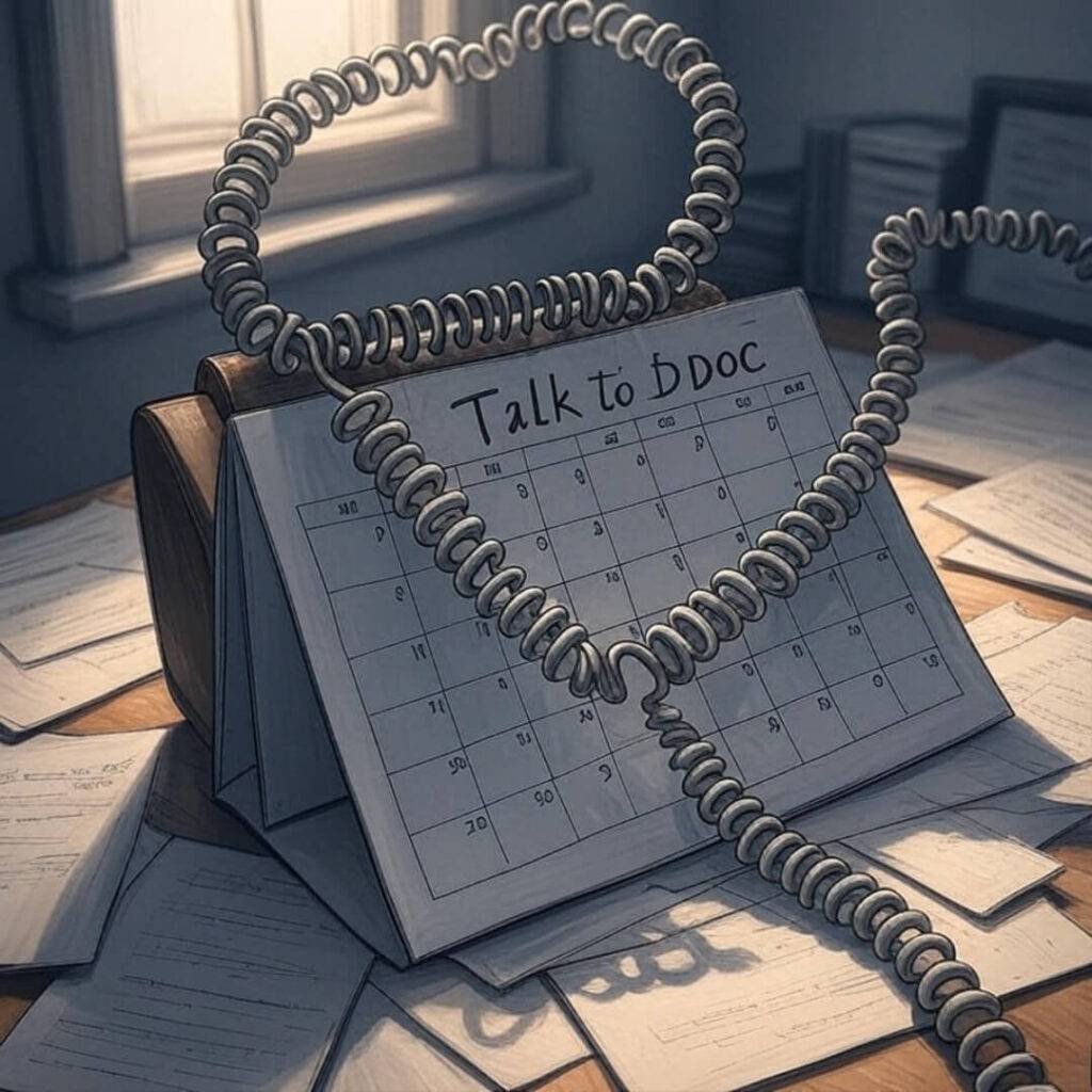 Tangled cord and calendar reminding of living will planning, with chaotic energy.