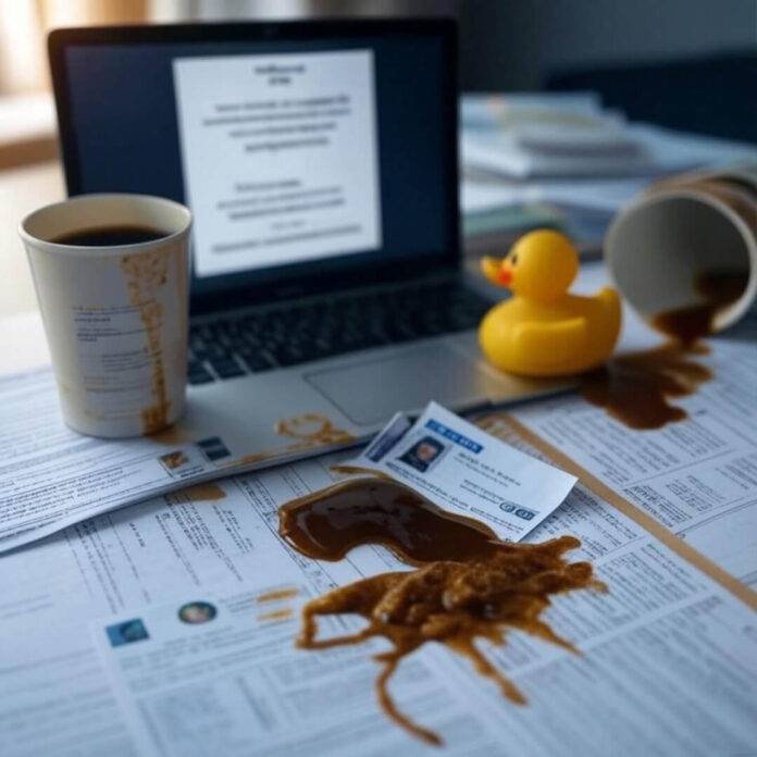 My desk when I realized I’d screwed up my filings—classic me.