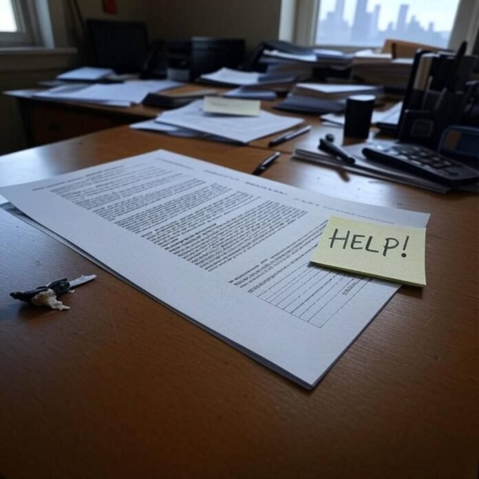 My desk, where I wrestled with power of attorney chaos.